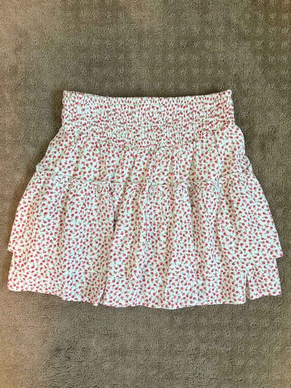 Sienna Sky Tiered Ruffle Feminine Skirt w/Shorts White & Red Floral Size Medium